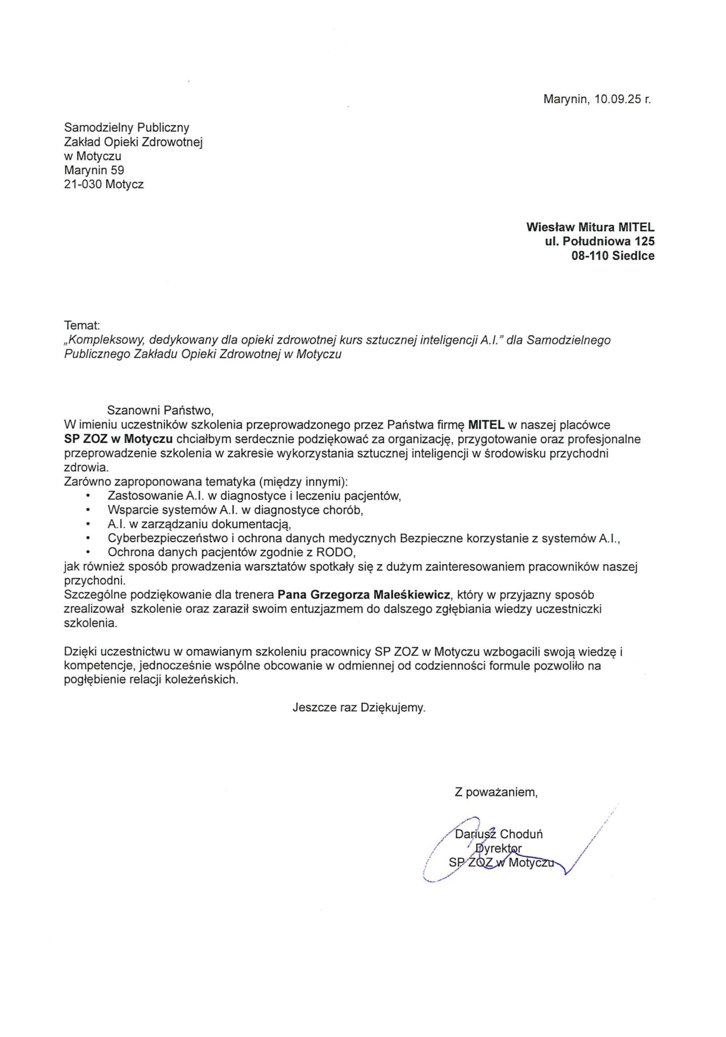 REFERENCJE NZOZ MOTYCZ